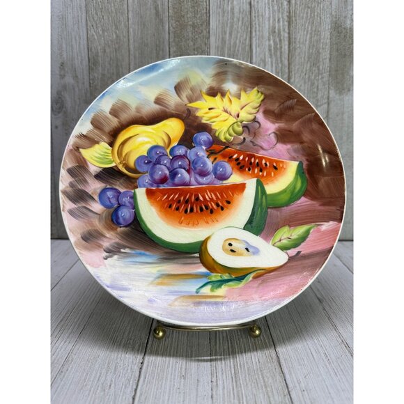 Vintage MCM Ucago Japan Nagasaki Still Life Fruit Painted Wall Plate 8.5" DIA - Picture 1 of 6